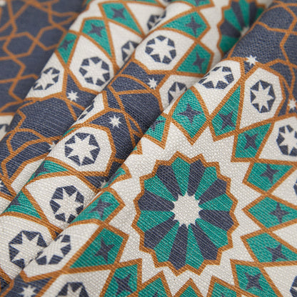 Spanish Aqua Geometric Poly/Cotton Canvas - Folded