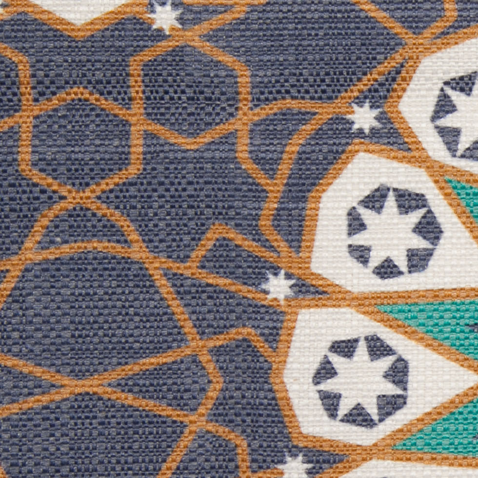Spanish Aqua Geometric Poly/Cotton Canvas - Detail