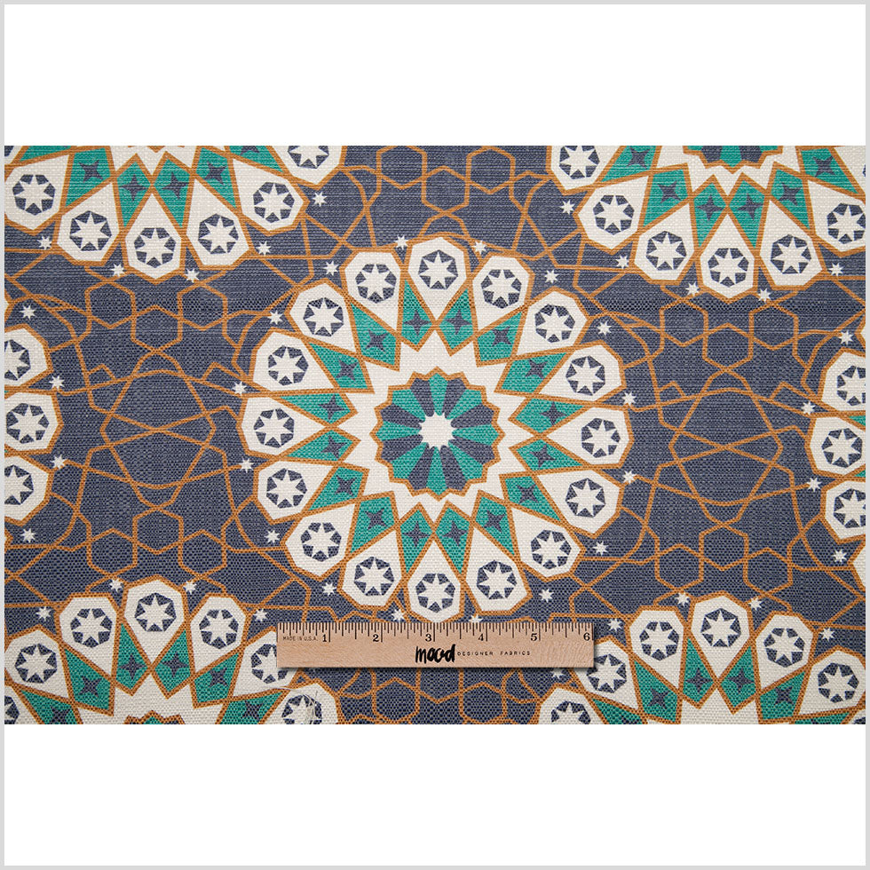 Spanish Aqua Geometric Poly/Cotton Canvas - Full