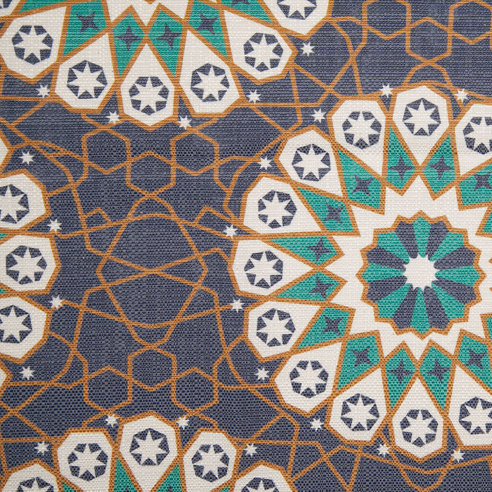 Spanish Aqua Geometric Poly/Cotton Canvas