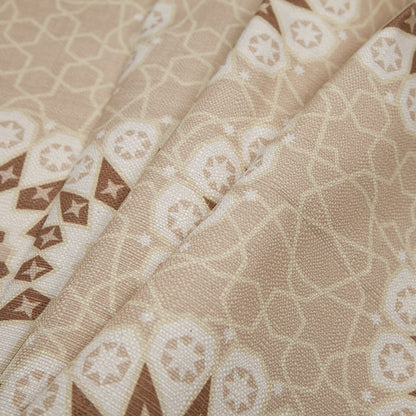 Spanish Beige/Brown Geometric Poly/Cotton Canvas Folded