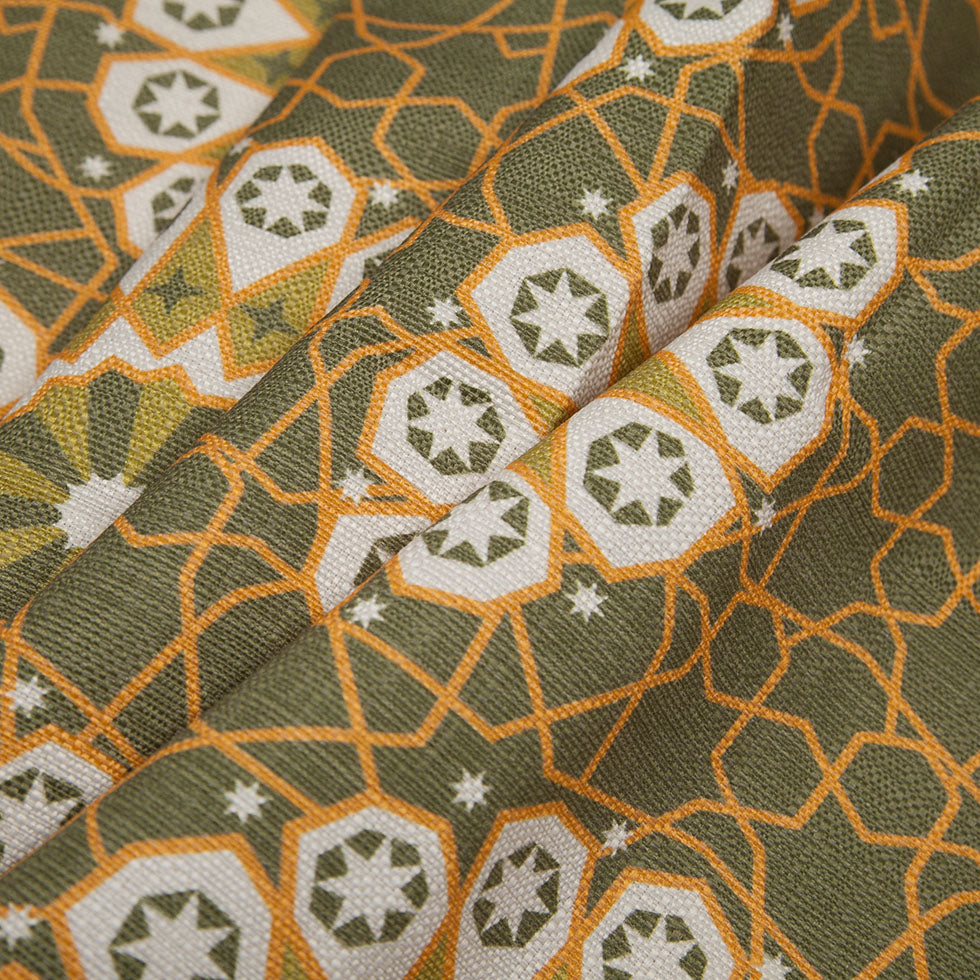 Spanish Green Geometric Poly/Cotton Canvas - Folded