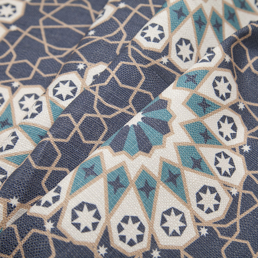 Spanish Navy/Beige Geometric Poly/Cotton Canvas - Folded