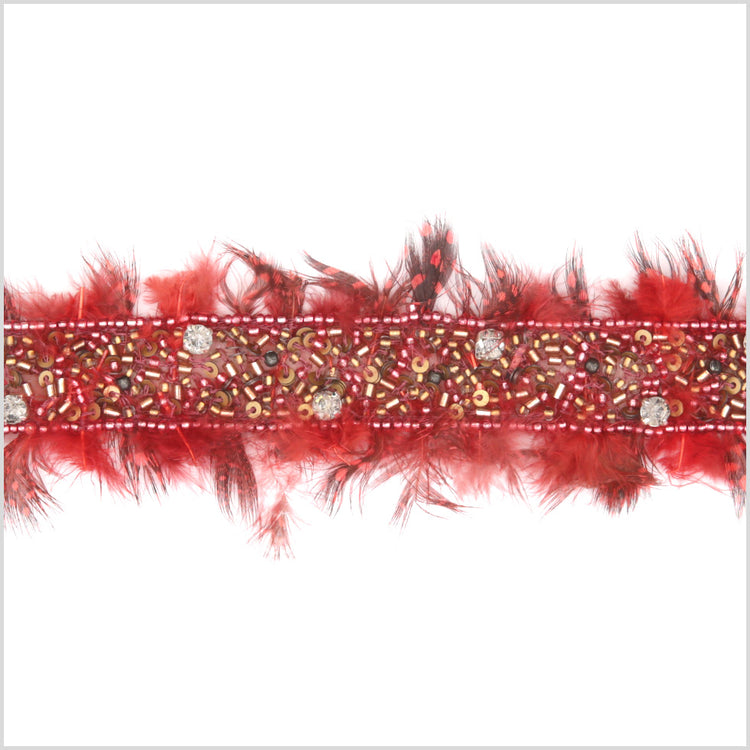 template--25130090922057__main-0.875 Red Beaded Feather and Rhinestone Trim