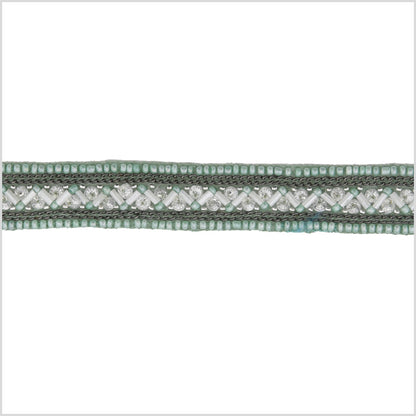 0.75" Green/Gunmetal Beaded Rhinestone Trim