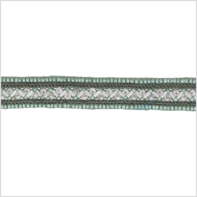 0.75" Green/Gunmetal Beaded Rhinestone Trim