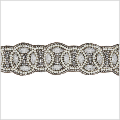 1.5 Pearl/Gunmetal Beaded Rhinestone Trim
