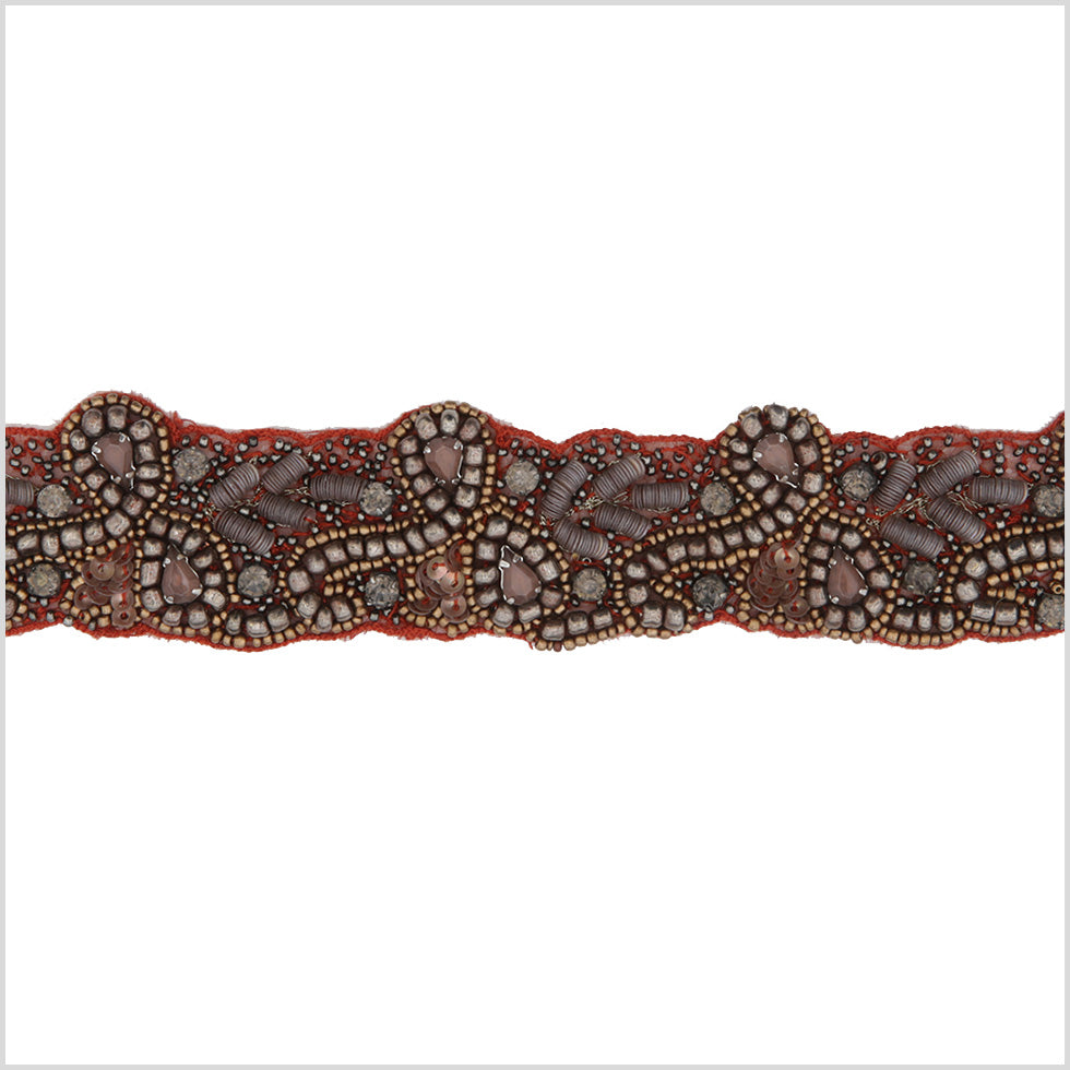 1.5 Red/Gunmetal Beaded Rhinestone Trim