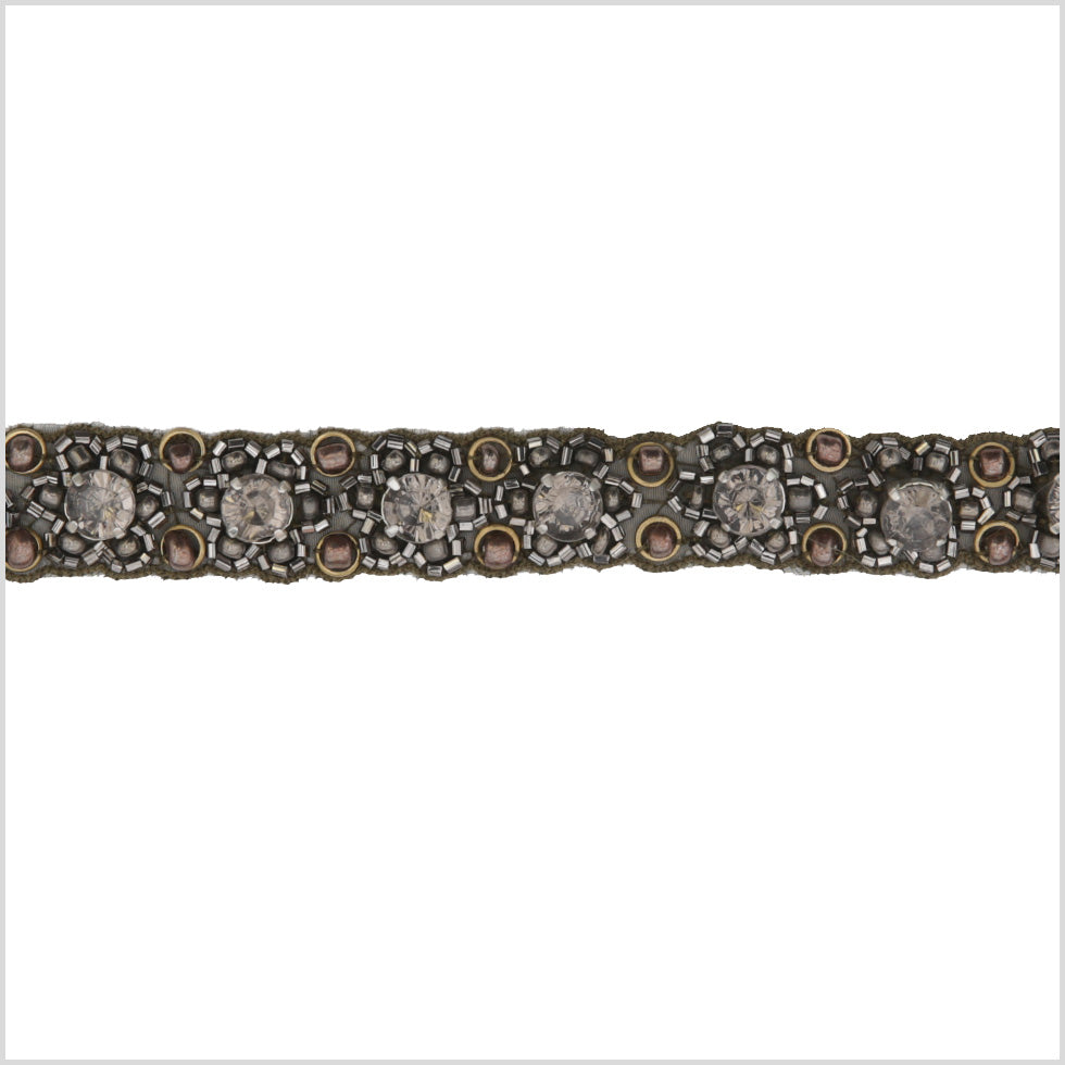 0.625" Gunmetal Beaded Rhinestone Trim