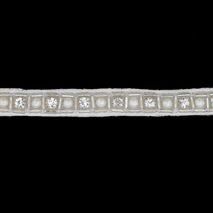 0.375" Silver/White Beaded Pearl and Rhinestone Trim