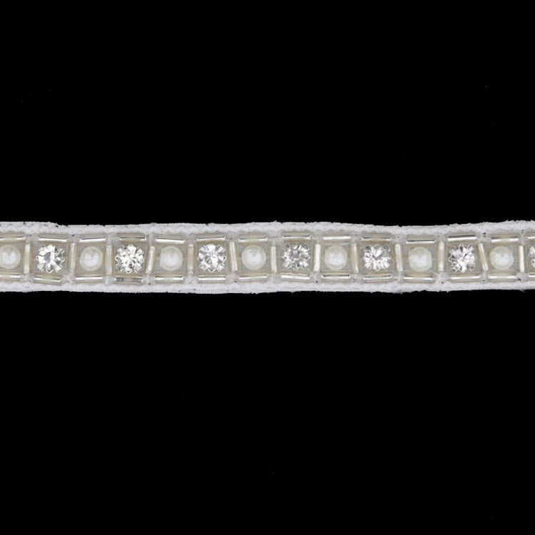 template--25130090922057__main-0.375" Silver/White Beaded Pearl and Rhinestone Trim