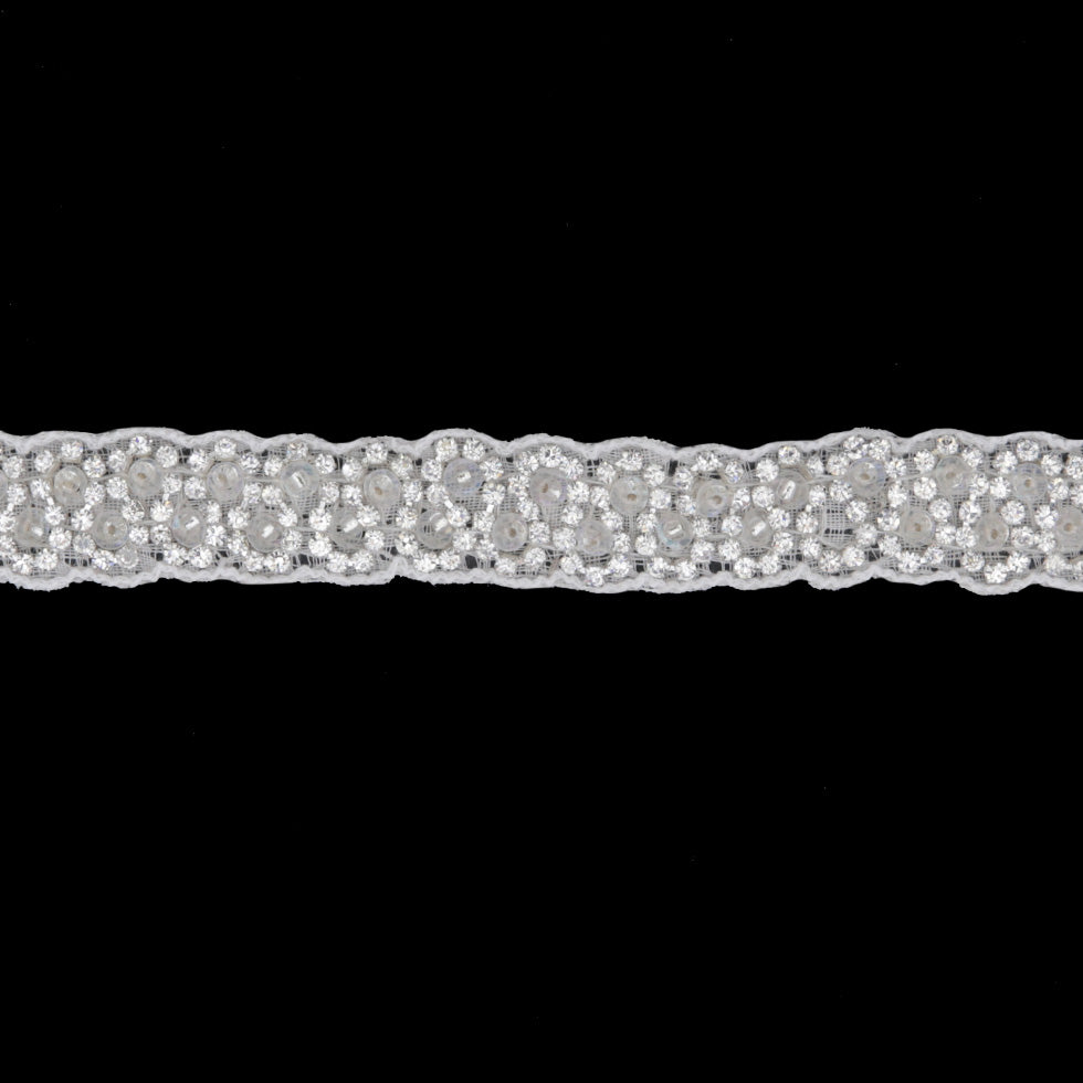 0.5" Silver Beaded Rhinestone Trim