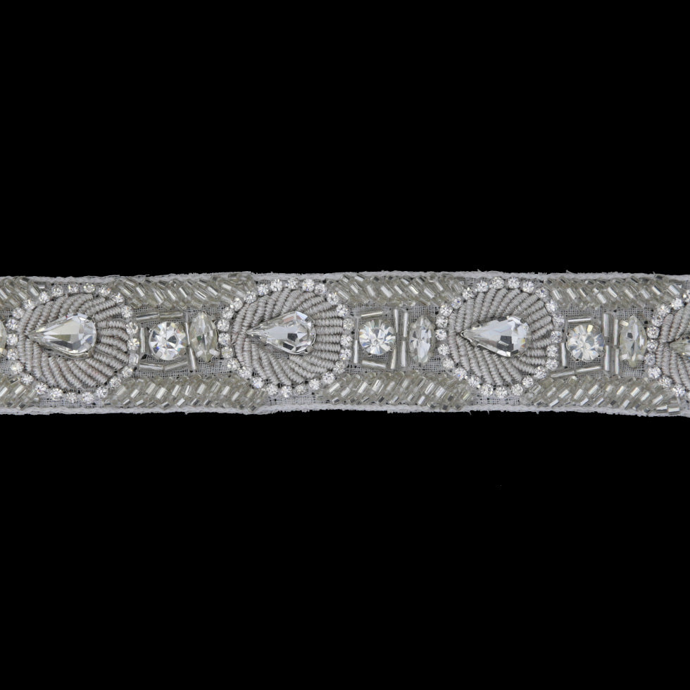1 Silver/White Beaded Rhinestone Trim