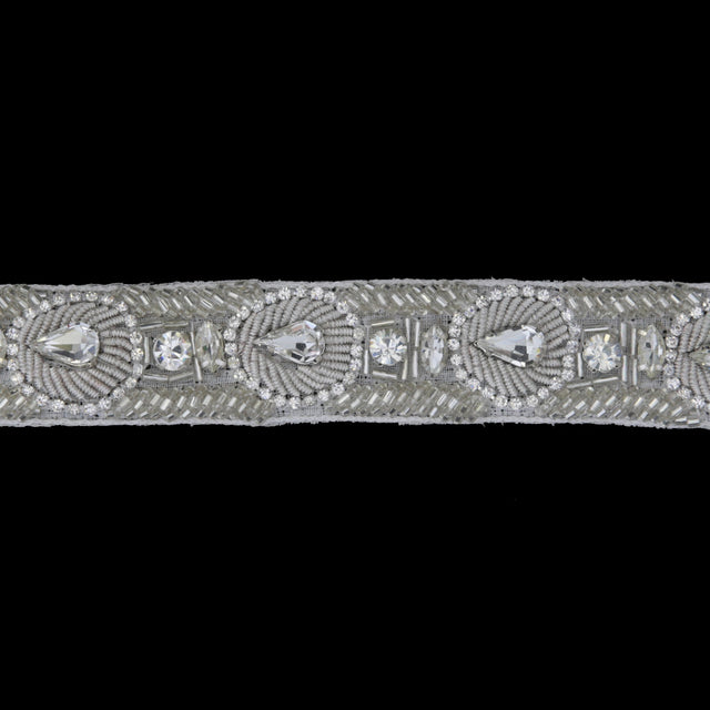 1 Silver/White Beaded Rhinestone Trim