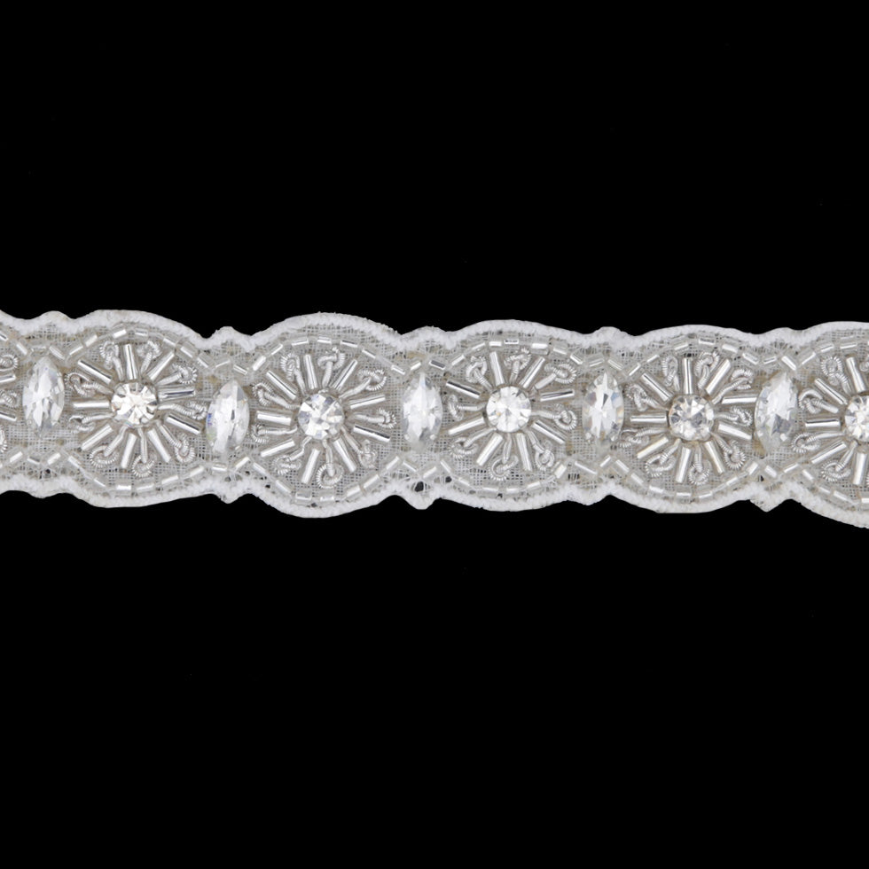 1" White/Silver Beaded Rhinestone Trim