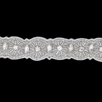 1" White/Silver Beaded Rhinestone Trim