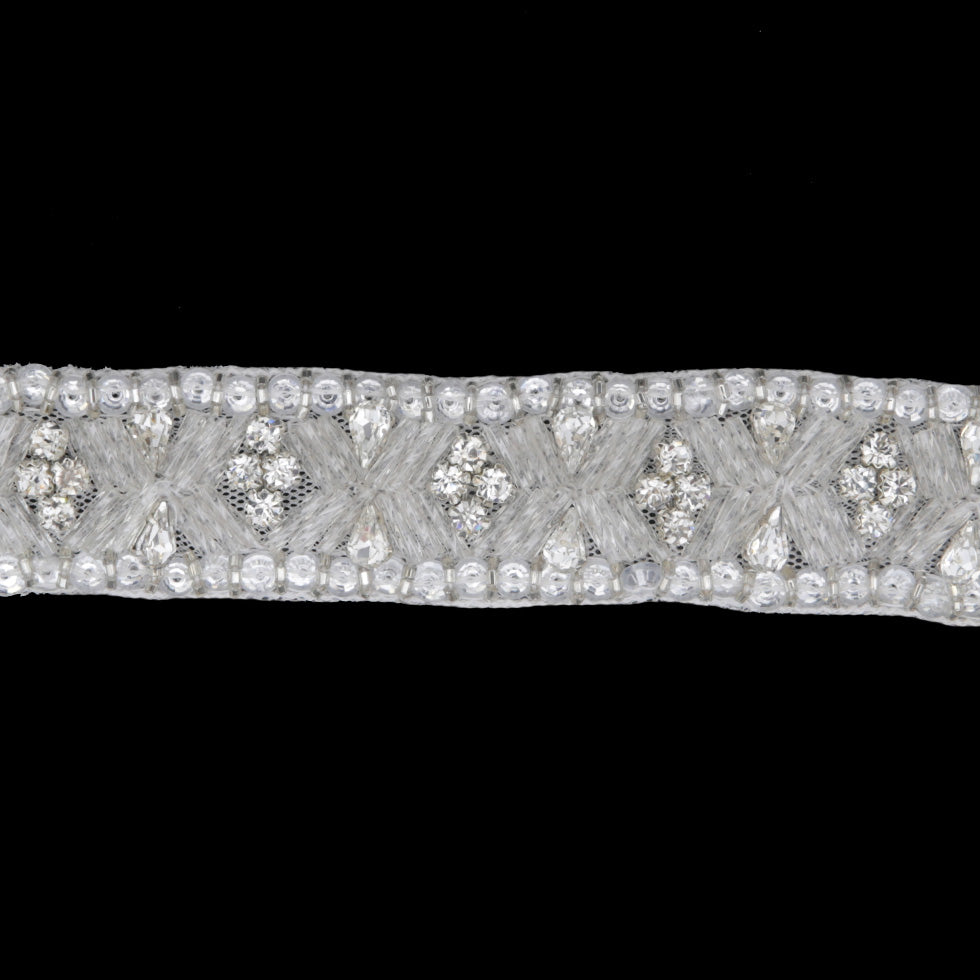 1" White/Silver Beaded Rhinestone Trim