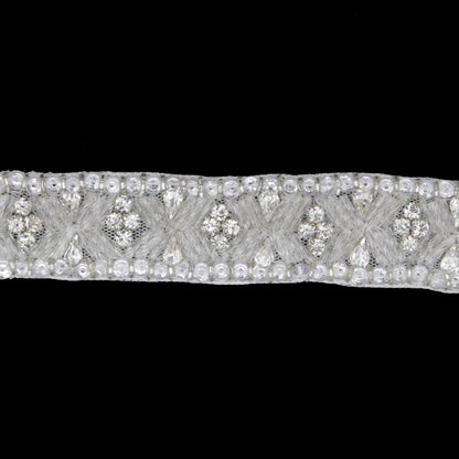 1" White/Silver Beaded Rhinestone Trim