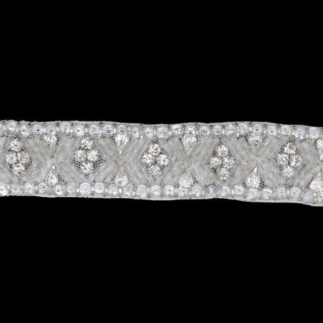1" White/Silver Beaded Rhinestone Trim