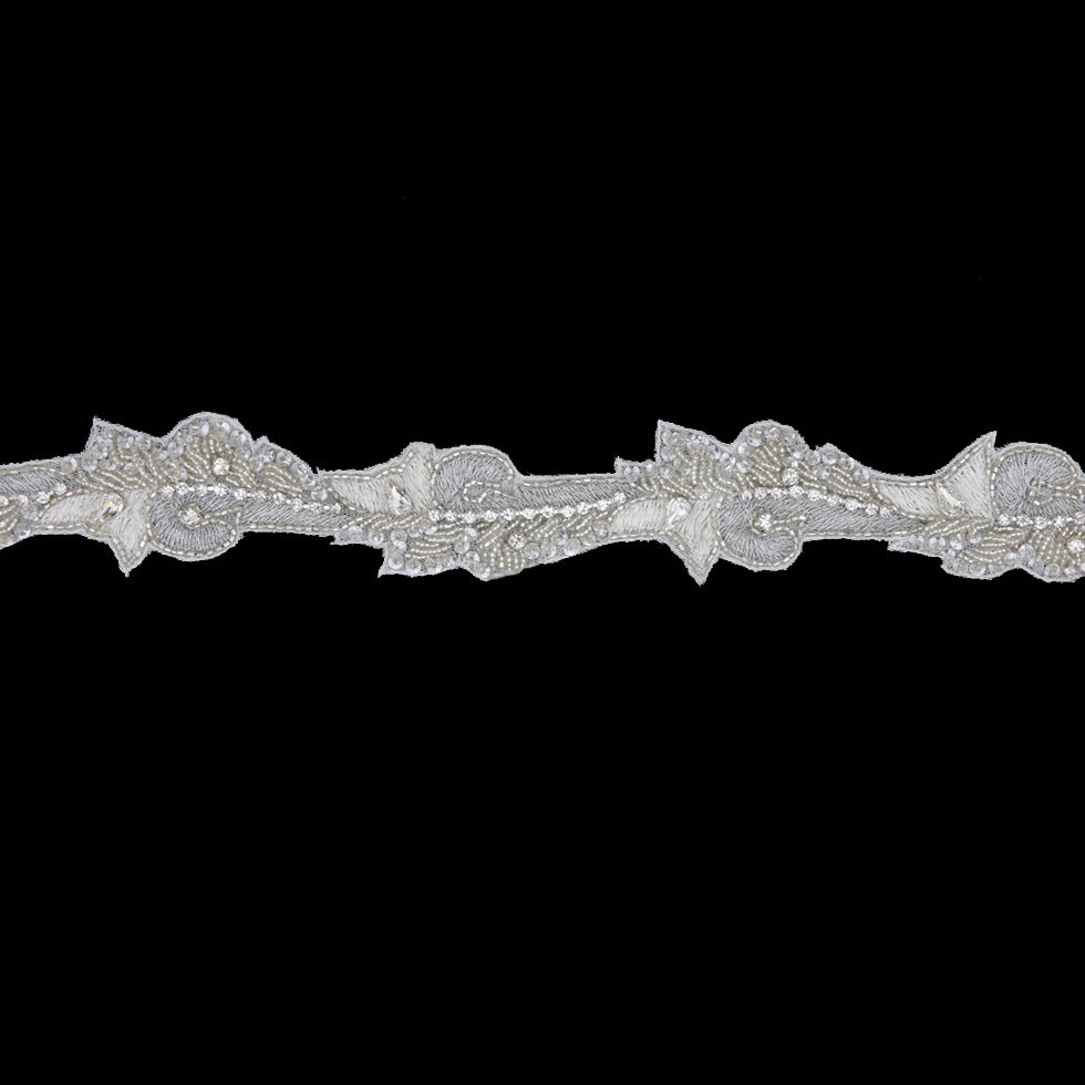 1.25 Silver Beaded Rhinestone Trim