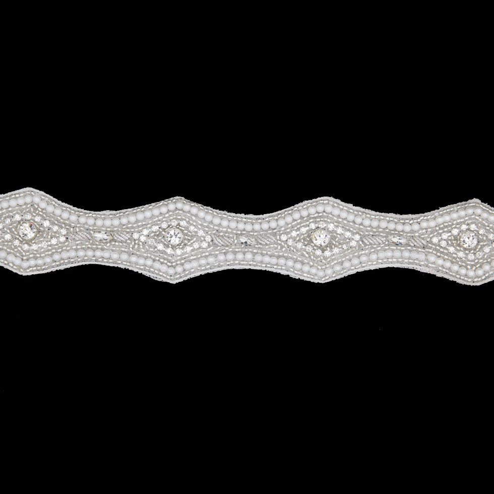 1.625 Pearl White/Silver Beaded Rhinestone Trim