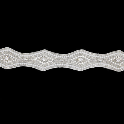1.625 Pearl White/Silver Beaded Rhinestone Trim
