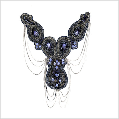 Navy/Gunmetal Beaded Rhinestone Neck Applique