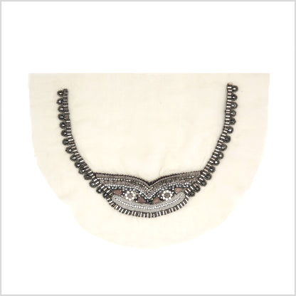 Gunmetal/Silver Rhinestone Neck Applique on Green Organza