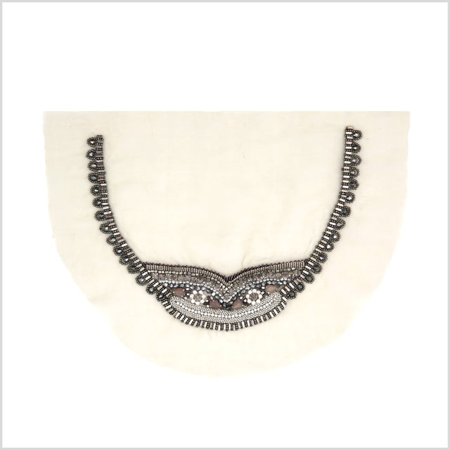 Gunmetal/Silver Rhinestone Neck Applique on Green Organza