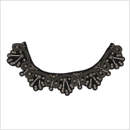 Black/Gunmetal Beaded Rhinestone Neck Applique
