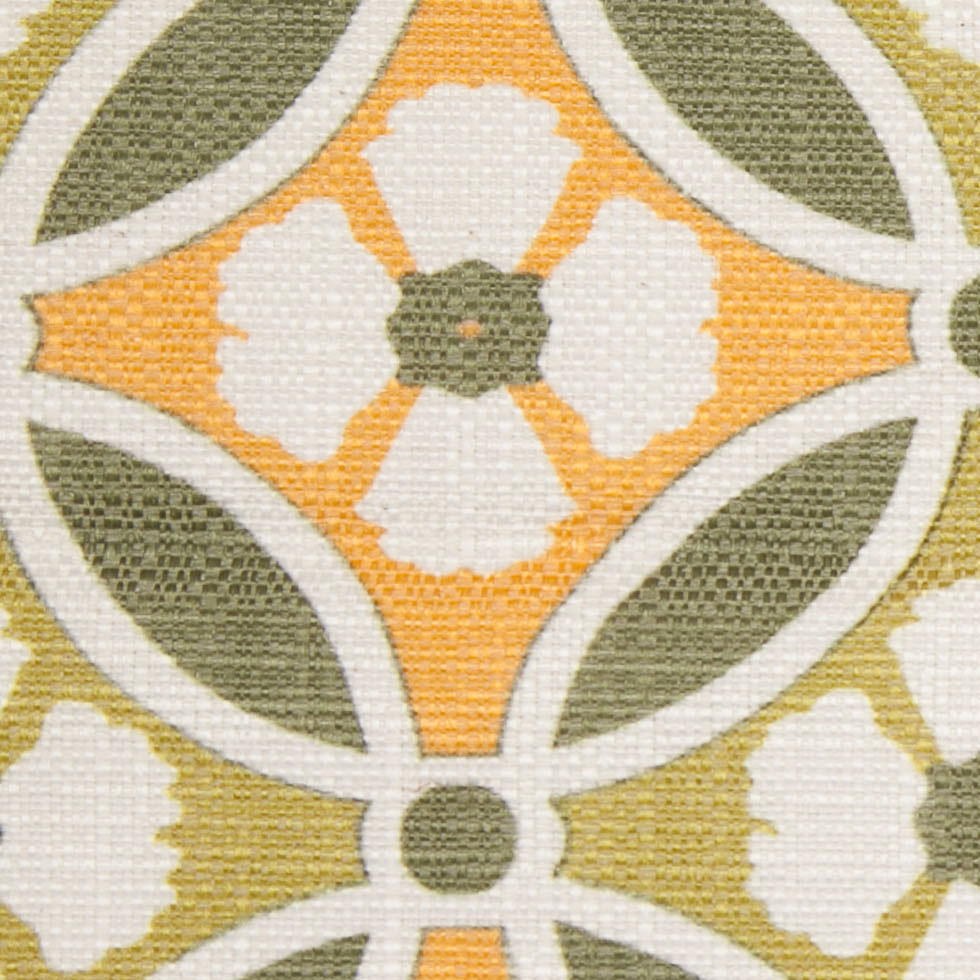 Spanish Green/Orange Floral Geometric Poly/Cotton Canvas Detail