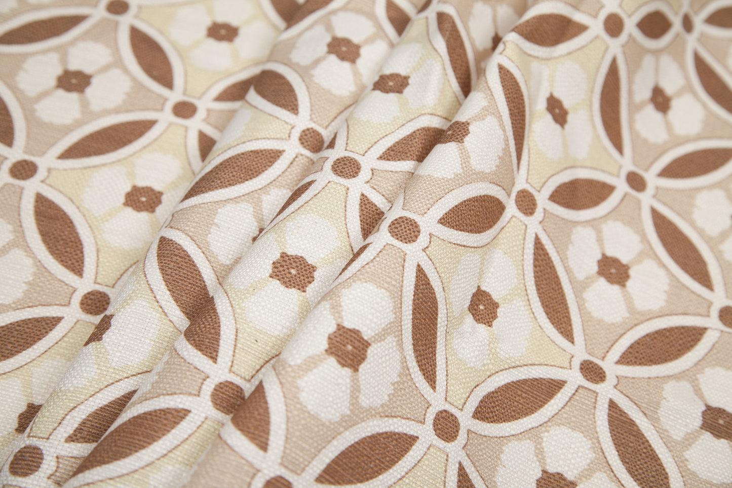Spanish Brown/Beige Floral Geometric Poly/Cotton Canvas - Folded