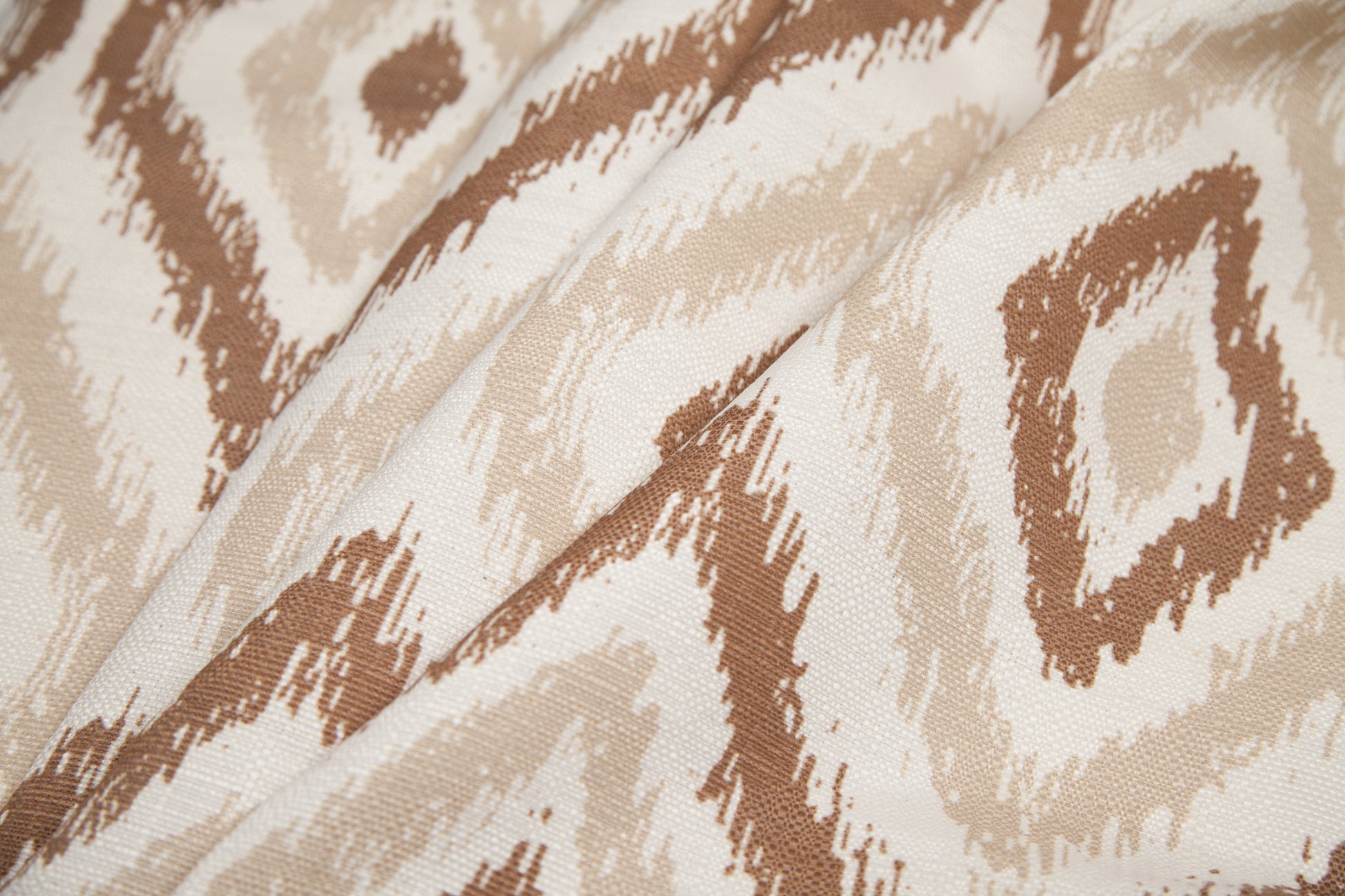 Spanish Brown/Beige Ikat-Like Geometric Poly/Cotton Canvas - Folded