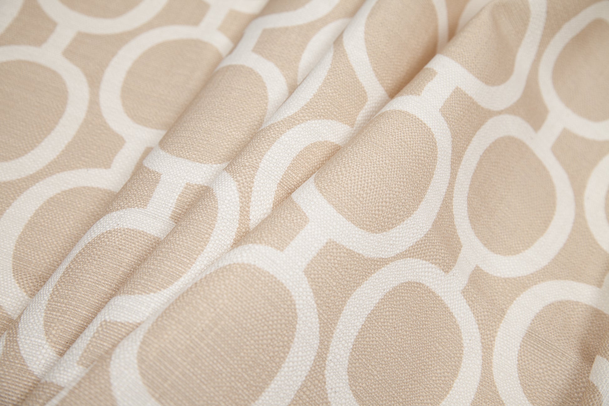 Spanish Beige/White Geometric Poly/Cotton Canvas Folded