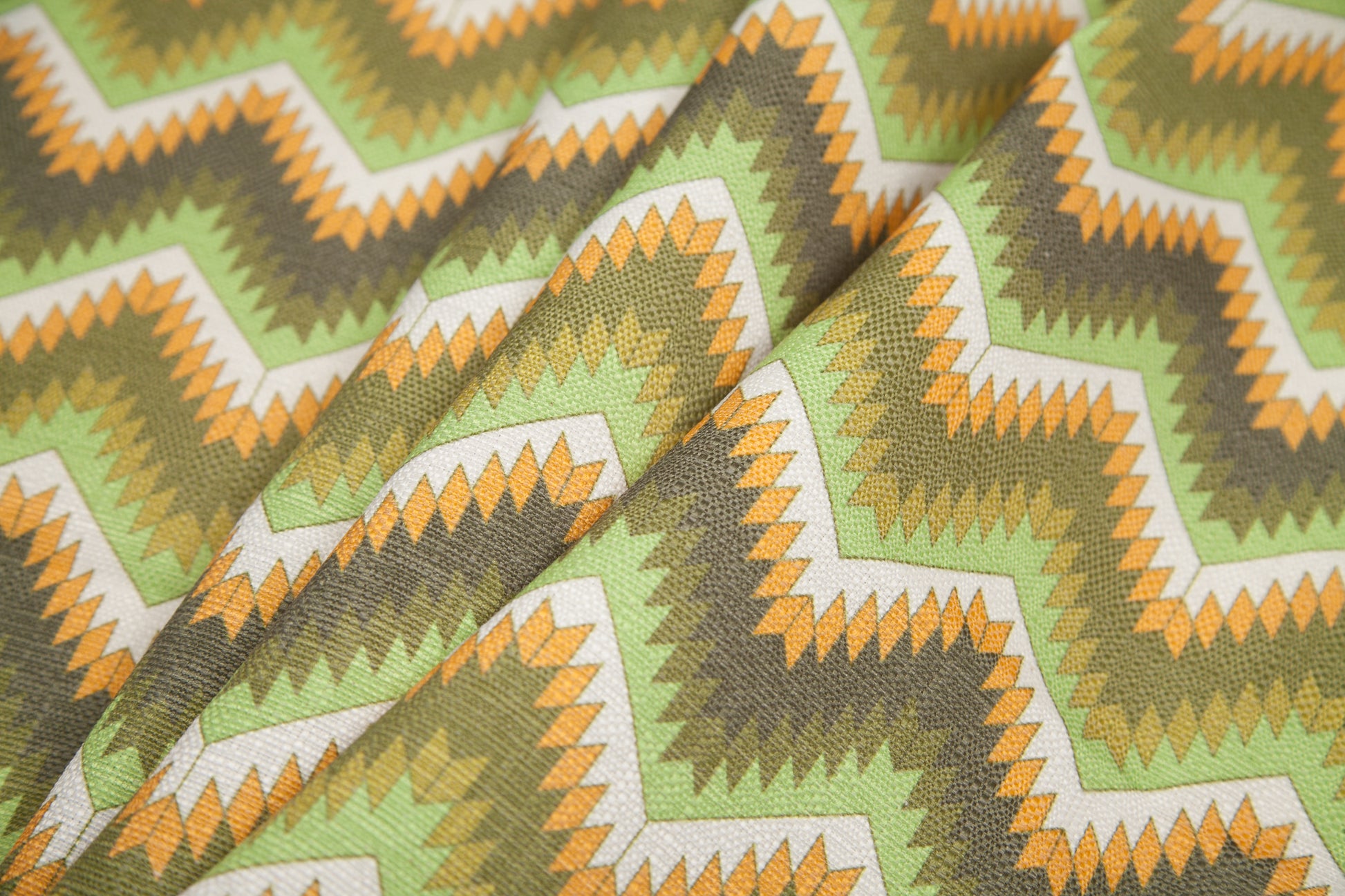 Spanish Green/Orange Geometric Poly/Cotton Canvas Folded
