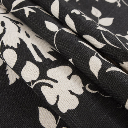 Ralph Lauren Black and Egret Floral Linen Canvas Folded