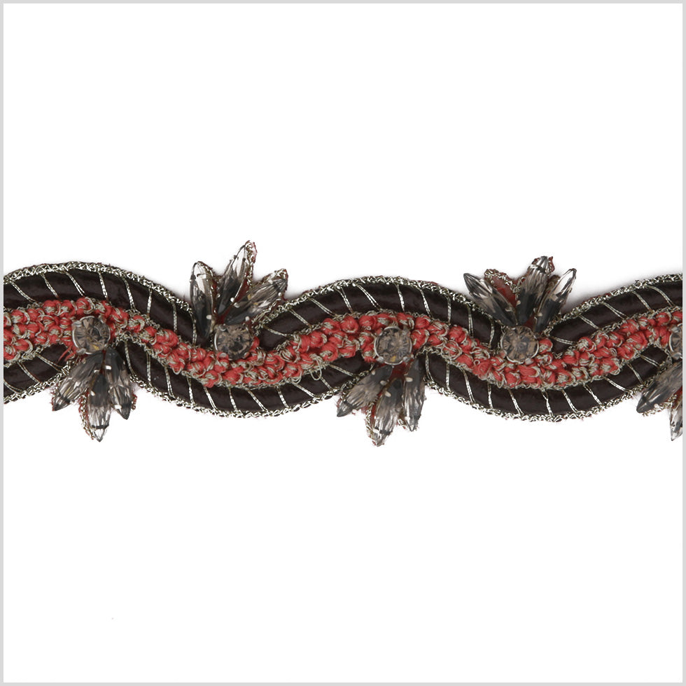 1.5" Brown/Red/Gold Rhinestone Trim