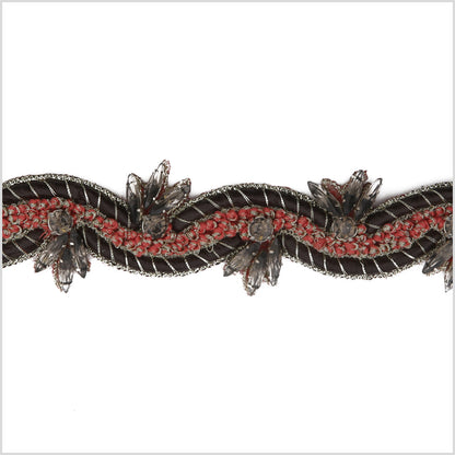 1.5" Brown/Red/Gold Rhinestone Trim