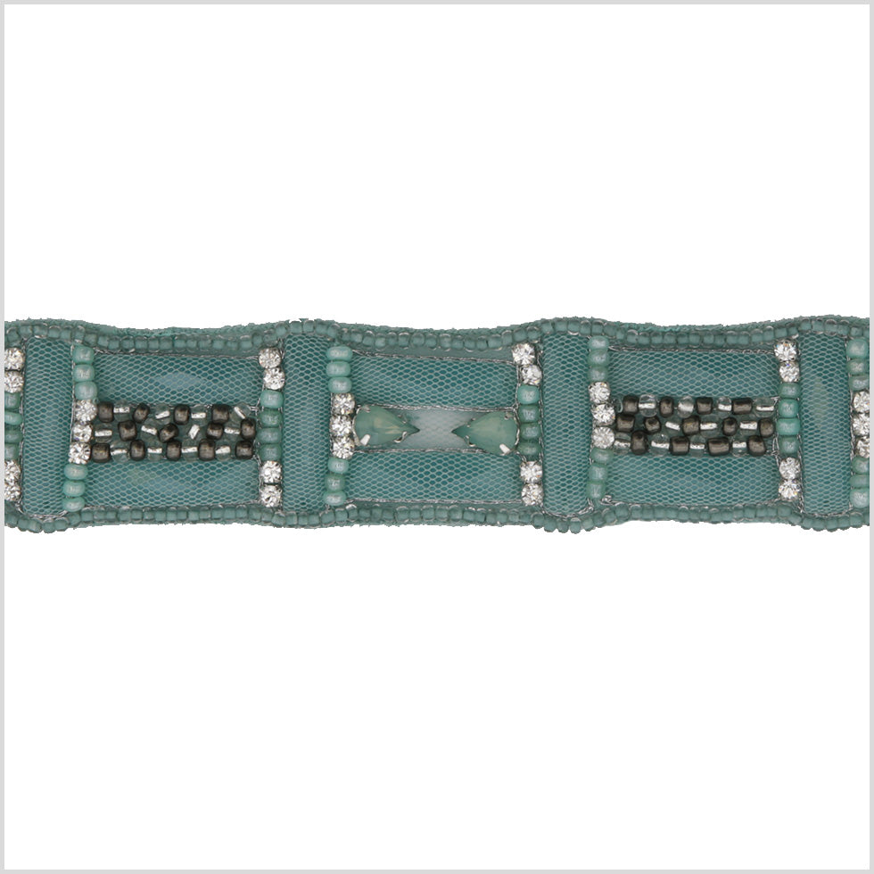 1.25 Turquoise Beaded Rhinestone Trim
