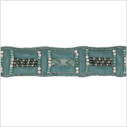 1.25 Turquoise Beaded Rhinestone Trim