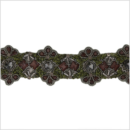 2.25" Gunmetal/Green Beaded Rhinestone Trim