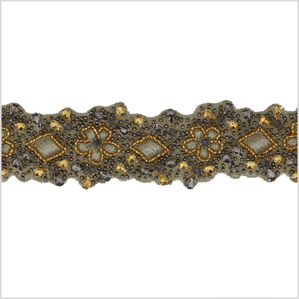 1.75 Yellow/Taupe Beaded Rhinestone Trim
