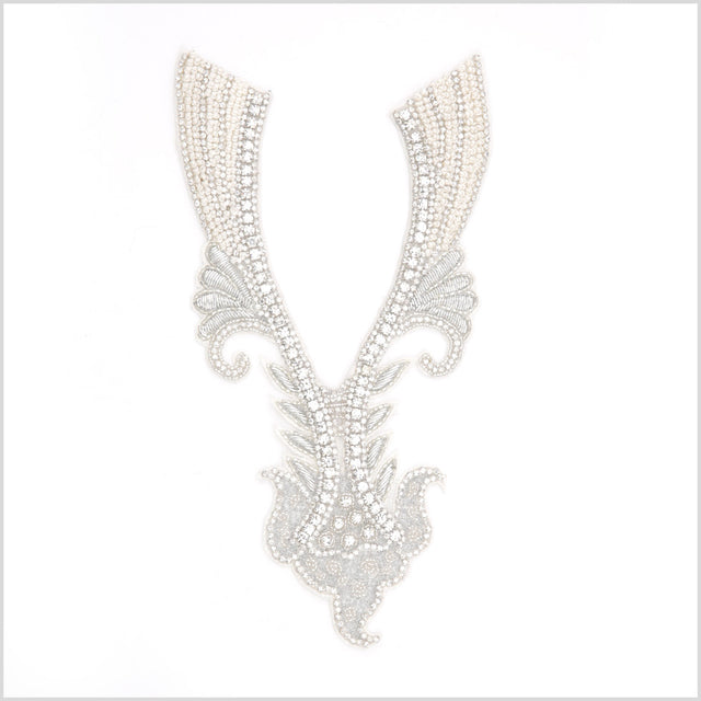 Silver/White Rhinestone Neck Applique