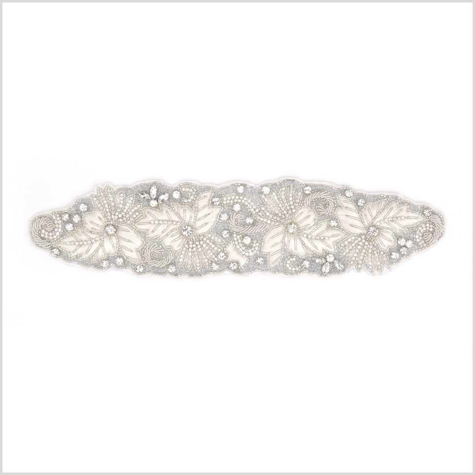 Silver/Ivory Beaded Rhinestone Applique