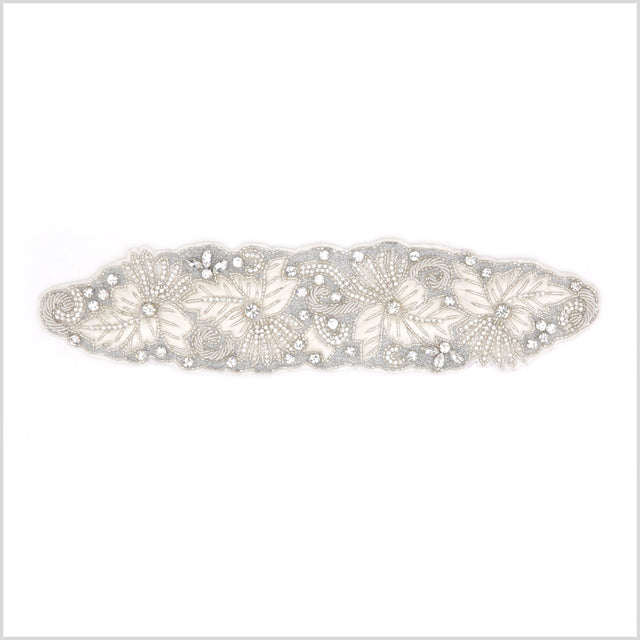 Silver/Ivory Beaded Rhinestone Applique