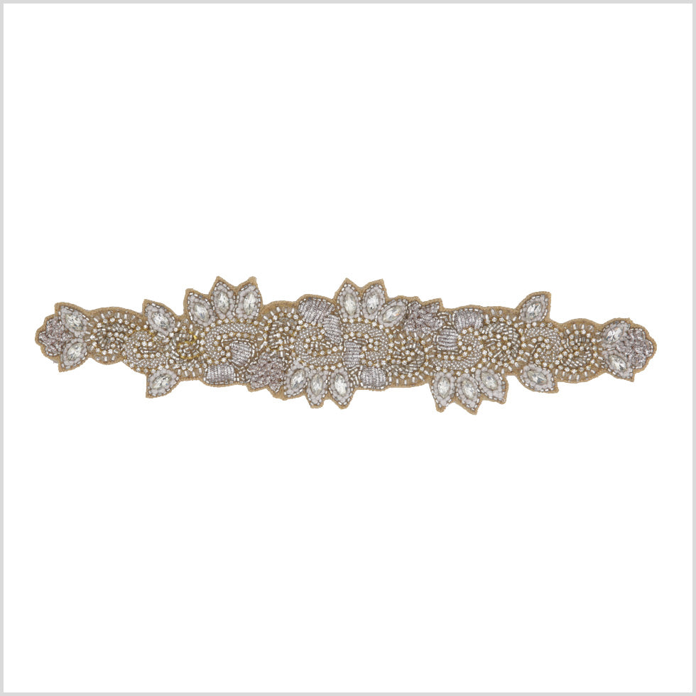 Silver/Beige Beaded Rhinestone Applique