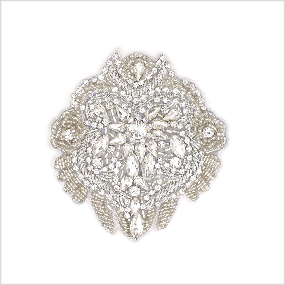 Silver Beaded Rhinestone Applique