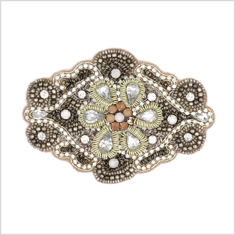 template--25130090922057__main-Gray/Silver Floral Beaded Rhinestone Applique