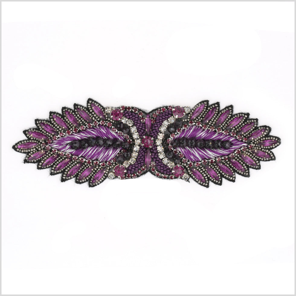 Purple and Black Beaded Fancy Rhinestone Applique - 2.5" x 8"