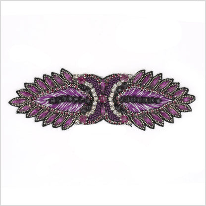 Purple and Black Beaded Fancy Rhinestone Applique - 2.5" x 8"